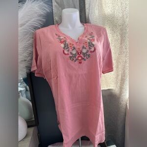 Embroidered Pink‎ Women's Top